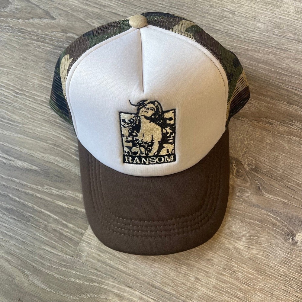 Ransom Trucker Hat Brown White Camo Embroidered Graphic Snapback Cap OSFA